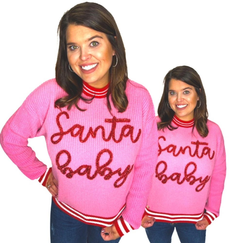 SIMPLY SOUTHERN Santa Baby Striped Sparkly Pink Christmas Sweater Size XXL - Picture 3 of 7